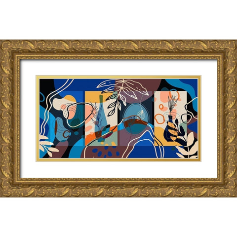 Abstract Boho Composition 225 Gold Ornate Wood Framed Art Print with Double Matting by Bolokofsky, Ronald
