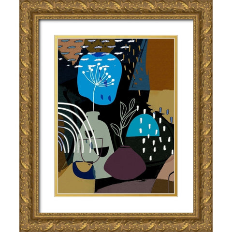 Abstract Boho Composition 655 Gold Ornate Wood Framed Art Print with Double Matting by Bolokofsky, Ronald