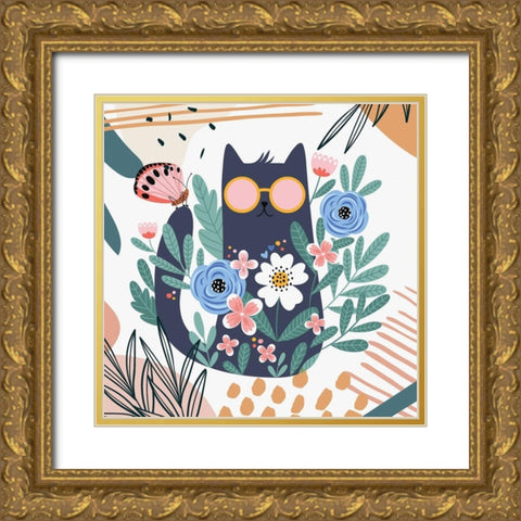 Boho Cat 553 Gold Ornate Wood Framed Art Print with Double Matting by Bolokofsky, Ronald