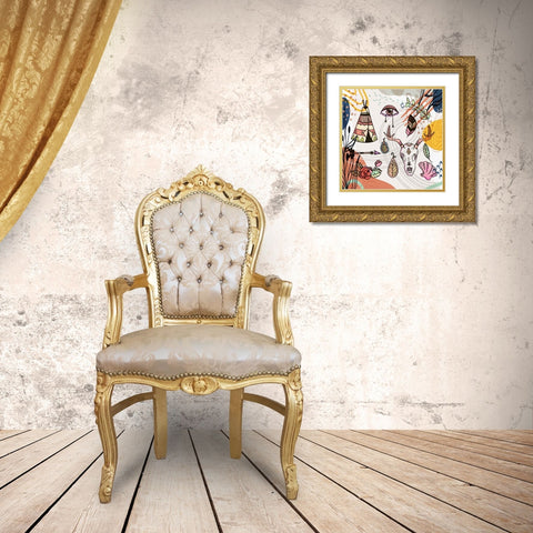 Boho Elements Collage 256 Gold Ornate Wood Framed Art Print with Double Matting by Bolokofsky, Ronald