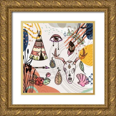 Boho Elements Collage 256 Gold Ornate Wood Framed Art Print with Double Matting by Bolokofsky, Ronald