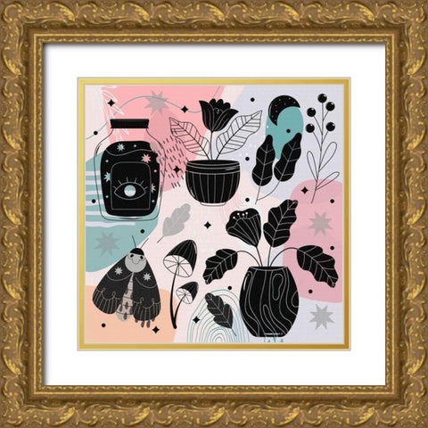 Boho Elements Collage 301 Gold Ornate Wood Framed Art Print with Double Matting by Bolokofsky, Ronald