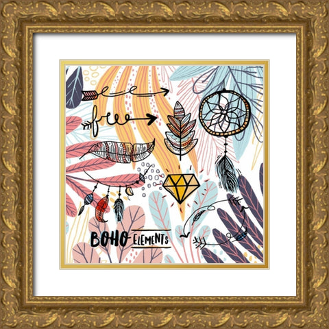 Boho Elements Collage 785 Gold Ornate Wood Framed Art Print with Double Matting by Bolokofsky, Ronald