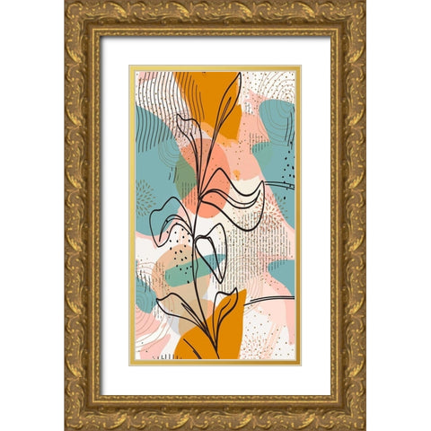 Botanical Abstract 1303 Gold Ornate Wood Framed Art Print with Double Matting by Bolokofsky, Ronald