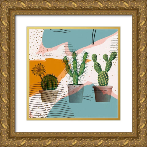 Cactus Party I Gold Ornate Wood Framed Art Print with Double Matting by Bolokofsky, Ronald