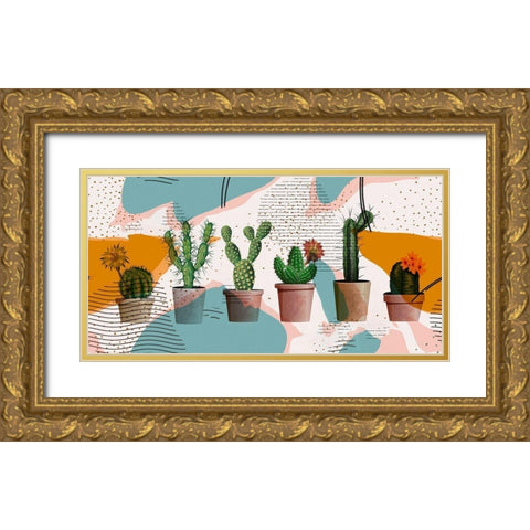 Cactus Party Gold Ornate Wood Framed Art Print with Double Matting by Bolokofsky, Ronald