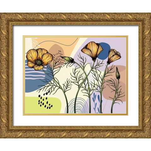 California Poppies Gold Ornate Wood Framed Art Print with Double Matting by Bolokofsky, Ronald