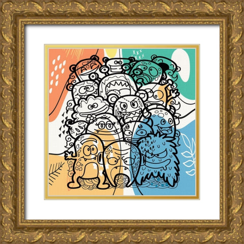 Little Monsters Gold Ornate Wood Framed Art Print with Double Matting by Bolokofsky, Ronald