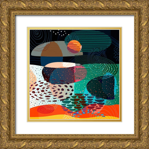 Mid Century Abstract 585 Gold Ornate Wood Framed Art Print with Double Matting by Bolokofsky, Ronald
