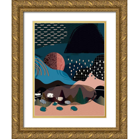 Mid Century Landscape 481 Gold Ornate Wood Framed Art Print with Double Matting by Bolokofsky, Ronald