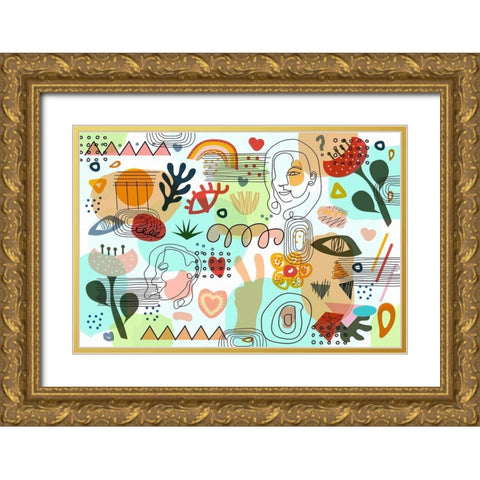 Mid Century Shapes 52 Gold Ornate Wood Framed Art Print with Double Matting by Bolokofsky, Ronald