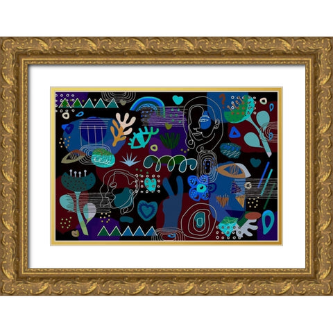 Mid Century Shapes 62 Gold Ornate Wood Framed Art Print with Double Matting by Bolokofsky, Ronald