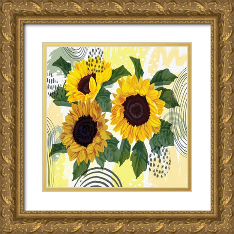 Sunflower Garden Bouquet Gold Ornate Wood Framed Art Print with Double Matting by Bolokofsky, Ronald