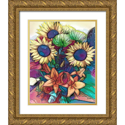 Western Sunflowers I Gold Ornate Wood Framed Art Print with Double Matting by Bolokofsky, Ronald