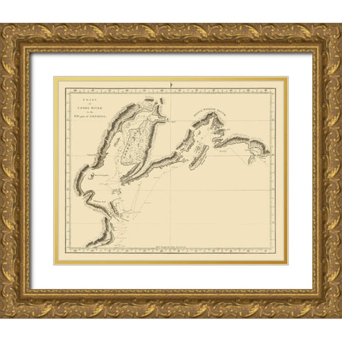 Cook Inlet Alaska - Nicol  1785 Gold Ornate Wood Framed Art Print with Double Matting by Nicol