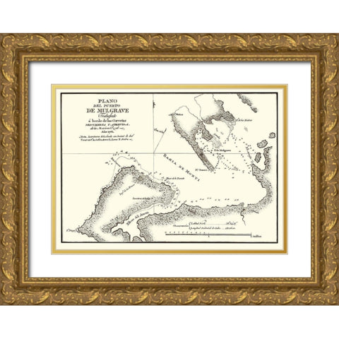 Puerto de Mulgrave Alaska - Espinosa y Tello 1802 Gold Ornate Wood Framed Art Print with Double Matting by Espinosa