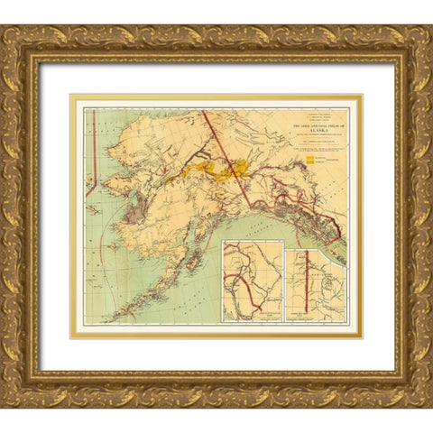 Gold and Coal Fields Alaska - Walcott 1898 Gold Ornate Wood Framed Art Print with Double Matting by Walcott