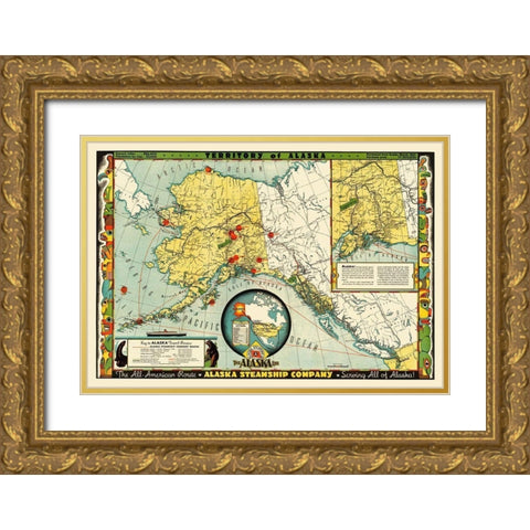 Alaska Steamship Co - McCaffrey 1936 Gold Ornate Wood Framed Art Print with Double Matting by McCaffrey