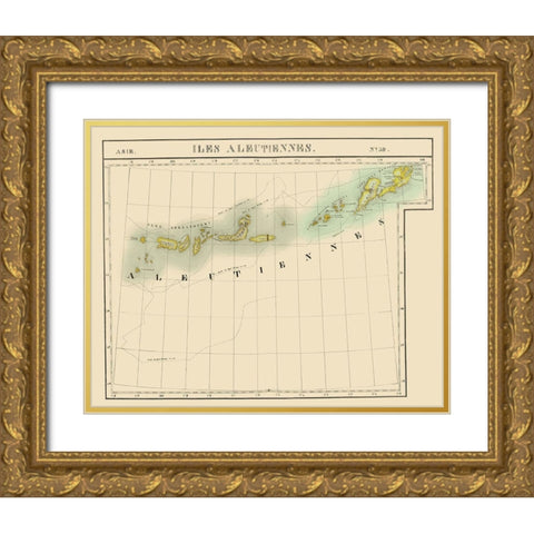 Aleutian Islands Alaska - Vandermaelen 1827 Gold Ornate Wood Framed Art Print with Double Matting by Vandermaelen