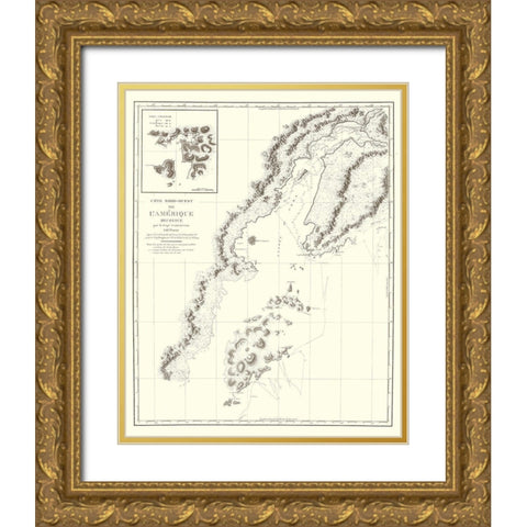 Alaska Southern Part - Depot de la Marine 1828 Gold Ornate Wood Framed Art Print with Double Matting by Depot de la Marine