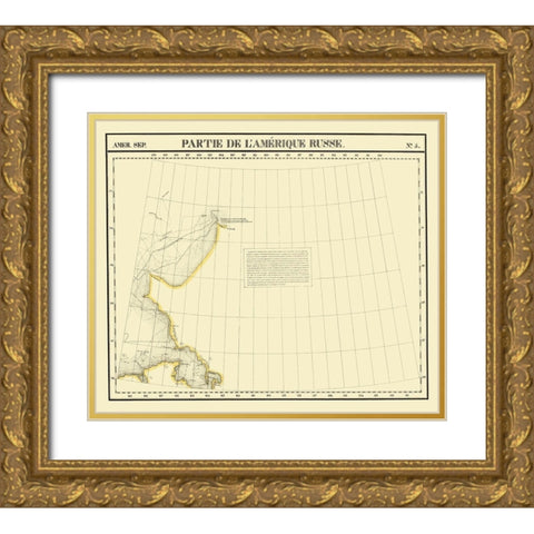 Alaska Northeastern Part No 5 - Vandermaelen 1827 Gold Ornate Wood Framed Art Print with Double Matting by Vandermaelen