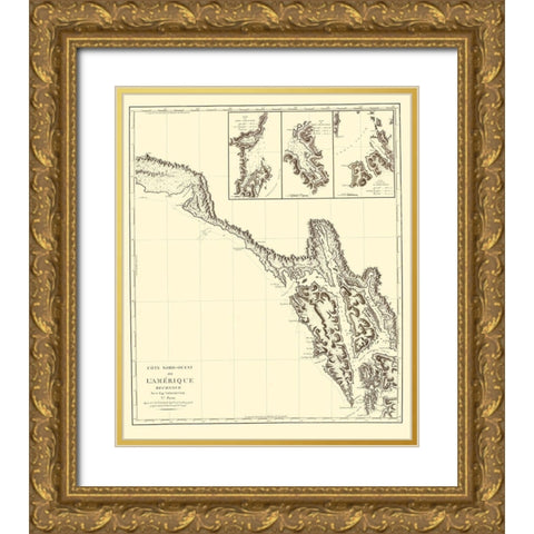 Alaska Southern Portion No 6 - Vancouver 1800 Gold Ornate Wood Framed Art Print with Double Matting by Vancouver