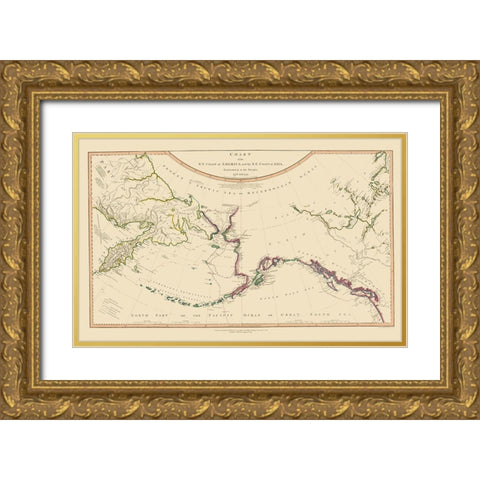 Alaska, Russia - Faden 1794 Gold Ornate Wood Framed Art Print with Double Matting by Faden
