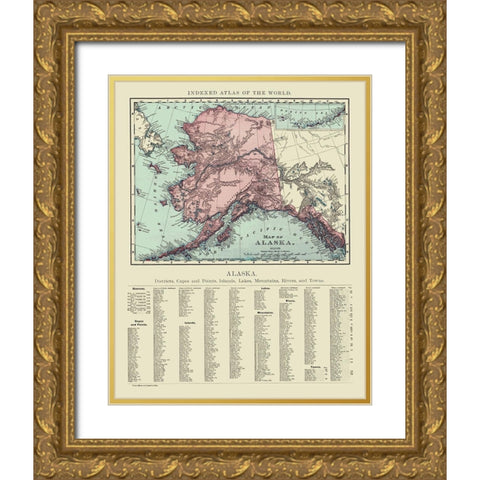 Alaska - Rand McNally 1892 Gold Ornate Wood Framed Art Print with Double Matting by Rand McNally