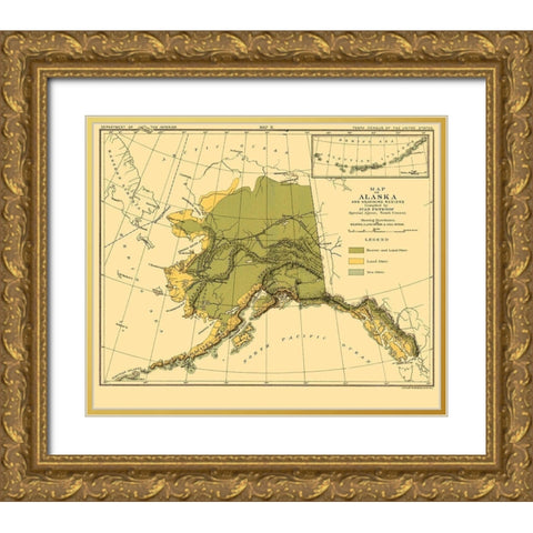 Alaska Ecological Map - Bien 1882 Gold Ornate Wood Framed Art Print with Double Matting by Bien