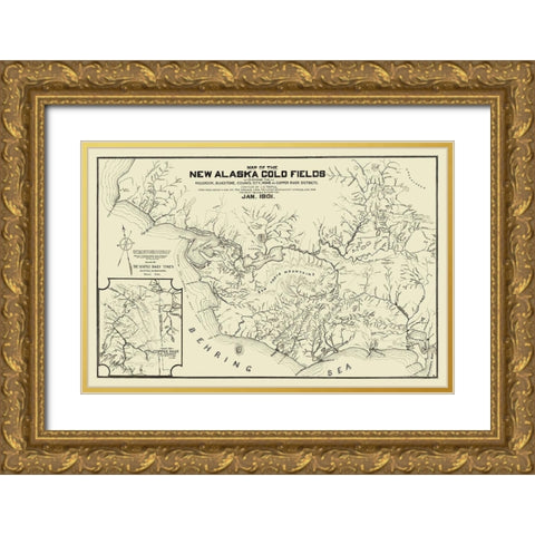 New Alaska Gold Fields - Temple 1901 Gold Ornate Wood Framed Art Print with Double Matting by Temple
