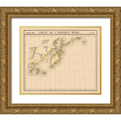Alaska Southwest - Vandermaelen 1827 Gold Ornate Wood Framed Art Print with Double Matting by Vandermaelen