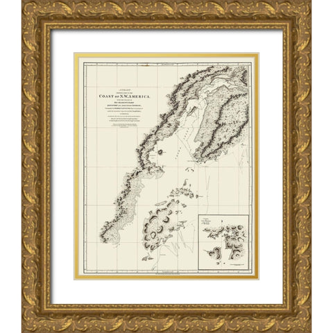 Alaska Coast - Robinson 1798 Gold Ornate Wood Framed Art Print with Double Matting by Robinson