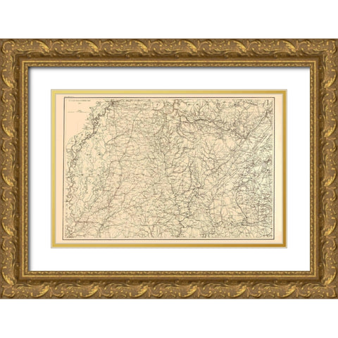 Alabama Mississippi Tennessee - Bache 1865  Gold Ornate Wood Framed Art Print with Double Matting by Bache