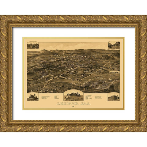 Anniston Alabama - Beck 1887 Gold Ornate Wood Framed Art Print with Double Matting by Beck