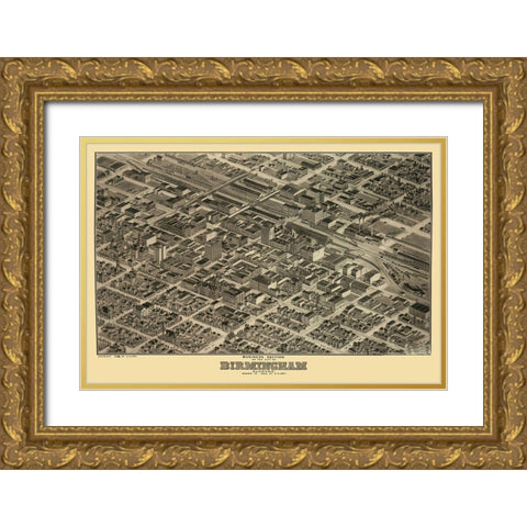 Birmingham Alabama - Dry 1903 Gold Ornate Wood Framed Art Print with Double Matting by Dry