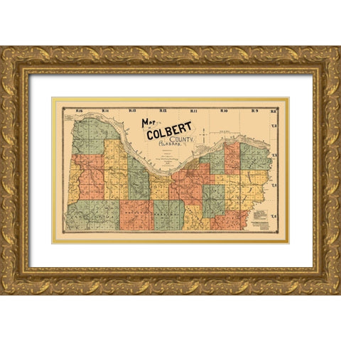 Colbert County Alabama - Bacon 1896  Gold Ornate Wood Framed Art Print with Double Matting by Bacon