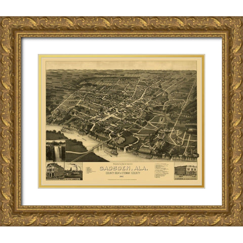 Gadsden Alabama - Beck 1887 Gold Ornate Wood Framed Art Print with Double Matting by Beck