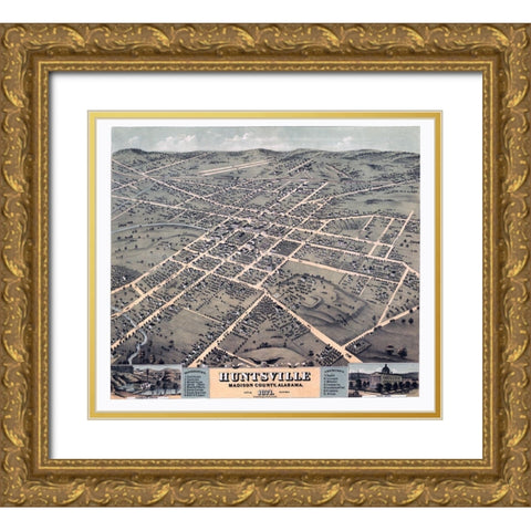 Huntsville Alabama - Ehrgott 1871 Gold Ornate Wood Framed Art Print with Double Matting by Ehrgott