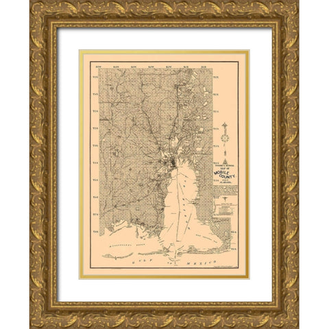 Mobile County Alabama - Fonde 1895  Gold Ornate Wood Framed Art Print with Double Matting by Fonde