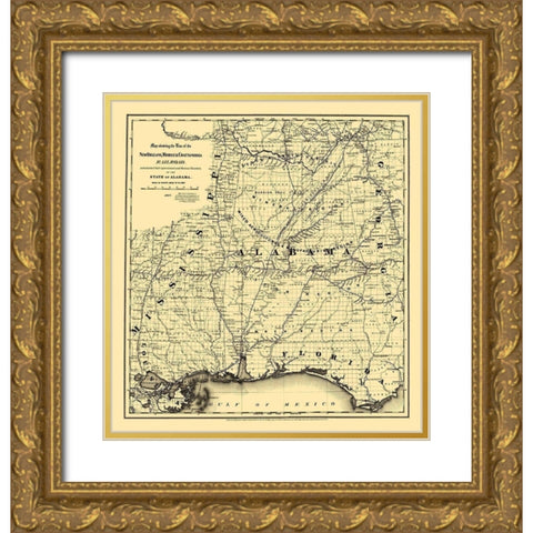 New Orleans, Mobile, Chattanooga Railroad 1867 Gold Ornate Wood Framed Art Print with Double Matting by Colton