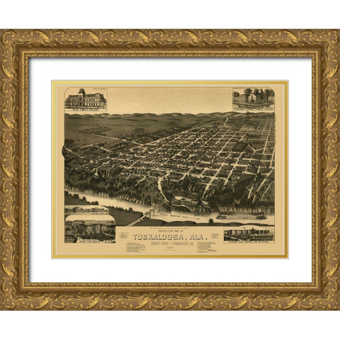 Tuskaloosa Alabama - Wellge 1887 Gold Ornate Wood Framed Art Print with Double Matting by Wellge