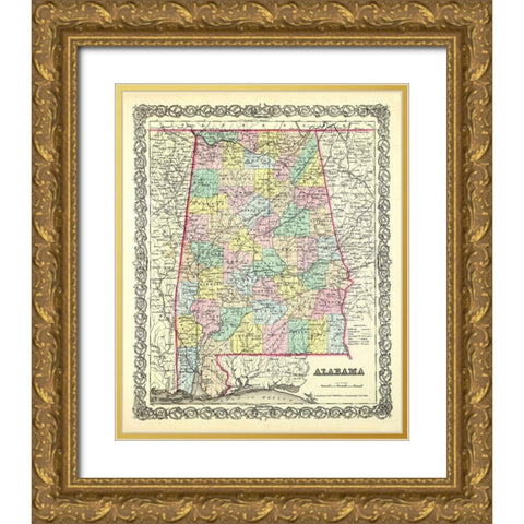 Alabama - Colton 1856 Gold Ornate Wood Framed Art Print with Double Matting by Colton
