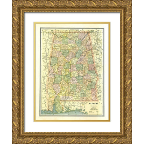 Alabama - Cram 1886 Gold Ornate Wood Framed Art Print with Double Matting by Cram