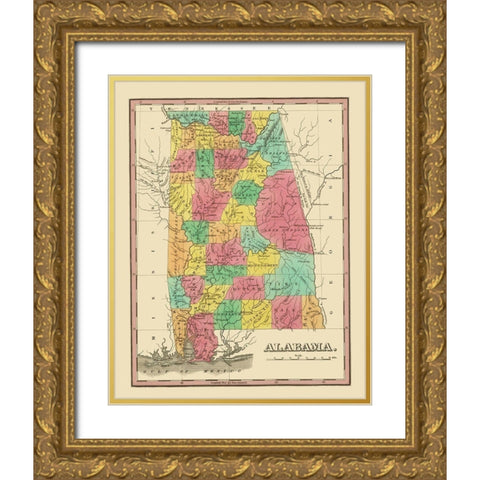 Alabama - Finley 1831 Gold Ornate Wood Framed Art Print with Double Matting by Finley