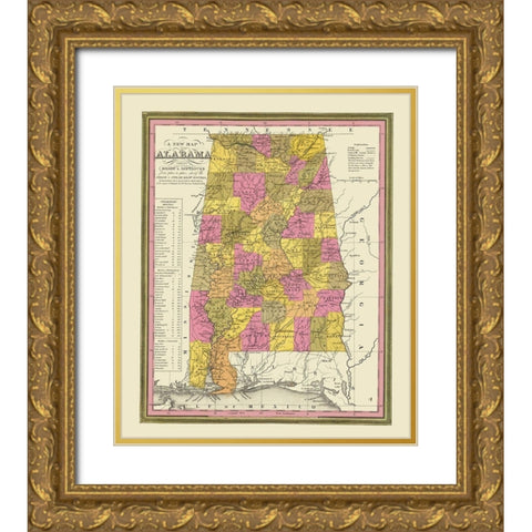 Alabama - Mitchell 1846 Gold Ornate Wood Framed Art Print with Double Matting by Mitchell