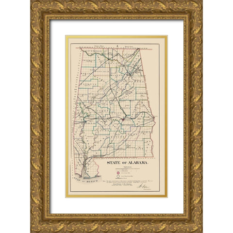 Alabama - Glo 1866 Gold Ornate Wood Framed Art Print with Double Matting by Glo