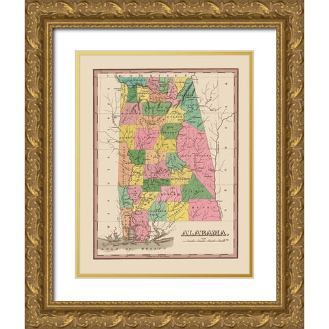 Alabama - Finley 1824 Gold Ornate Wood Framed Art Print with Double Matting by Finley