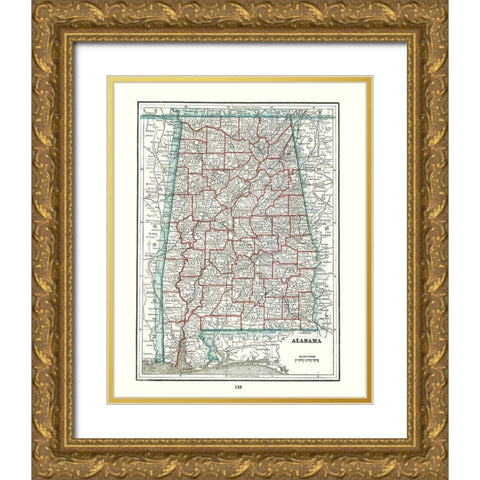Alabama - Rathbun 1893 Gold Ornate Wood Framed Art Print with Double Matting by Rathbun