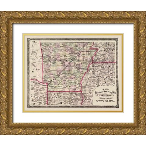 Arkansas - Cram 1875 Gold Ornate Wood Framed Art Print with Double Matting by Cram