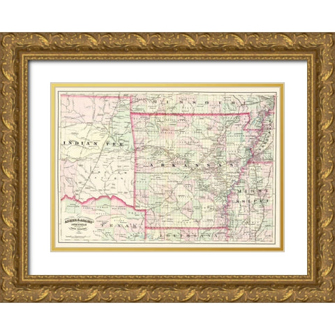 Arkansas, Indian Territory - Asher  1874 Gold Ornate Wood Framed Art Print with Double Matting by Asher